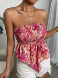 Shopmocho Cross border hot selling for European American women full width printed irregular hem sexy strapless collection summer top