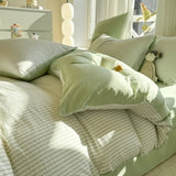 SHOPMOCHO Pure Cotton Home Textile Striped Bedding Set Simple Soft Duvet Cover Sheet Pillowcase Ins Style Bed Linens Queen King Size 2025