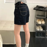 SHOPMOCHO Retro Blue Straight Denim Shorts Women Summer 2026 High Waist Short Jeans Woman Korean Loose Wide Leg A-Line Hot Shorts Female