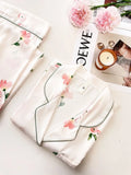 SHOPMOCHO 2026 New Ice Silk 2 Pieces Pajamas for Women Autumn Spring Women's Pajamas Set Elegant Ptinting Flower Home Wear Soft Sleepwear