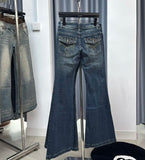 SHOPMOCHO Retro Gothic Punk Metal Grunge Jeans Y2k Women Blue Washed Slim Sexy Micro Flared Jeans Fashion Streetwear Low Waist Denim Pants