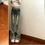 Shopmocho Ankle-Length Denim Flare Pants High Waist American Vintage Trousers Slim Women Chic Wide Leg Street Y2k Jeans Summer Zipper