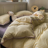 SHOPMOCHO 100% Cotton Stripe Bedding set Duvet Cover Set with Pillowcase housse de couette Quilt Cover set King Size