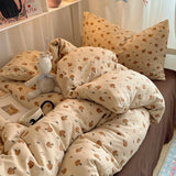 SHOPMOCHO Bedding Set Double Layered Yarn INS Girls Mushroom Soft Washed Cotton Bed Sheet Queen King Size Duvet Set Pillowcase Bed Sheet