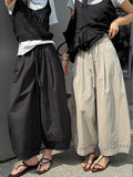 SHOPMOCHO Summer Women's Bloomers Korean Lace Thin Drawstring Splicing Wide-leg Pants Casual Loose Solid Ankle Length Baggy Pants Women