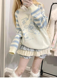 Shopmocho Striped Zipper Y2k Subcultural Women's Long Sleeve Sweater Round Neck Autumn Winter Preppy Style Sweet Loose Kawaii Knitted Top