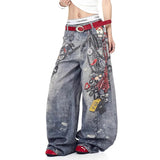 SHOPMOCHO Autumn Korean Trendy Harajuku Streetwear Y2K Candy Chain 3D Printed Baggy Jeans Men's Hip-hop Retro Punk Straight Wide-leg Pants