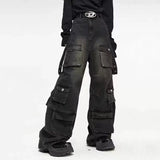 SHOPMOCHO Autumn Y2K High Street Jeans Mens Multi-Pocket Hiphop Cargo Pants Vintage Straight Wide-Leg Denim Trousers Fashion Streetwear