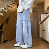 SHOPMOCHO Autumn New Men's Loose Jeans Multi-pocket Work-wearing Jeans Street Hip-hop Straight Wide-leg Pants Baggy Dance Pants