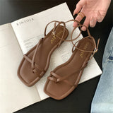 Shopmocho 2025 Summer Gladiator Women Sandals Fashion Elegant Narrow Band Clip Toe Shoes Ladies Comfort Flats Beach Sandalias