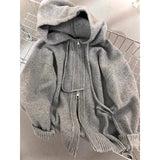 Shopmocho Hooded Knitted Cardigan Women Korean Fashion Zipper Sweater Outerwear Winter Long Sleeve Knitwear Streetwear Casual Jumpers New