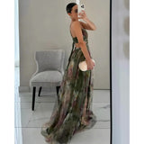 SHOPMOCHO Sexy Hollow Out Party Dress, Women Summer Loungewear Fashion Printing Maxi Dress, Sleeveless Lace-Up Ladies Dress Vestido