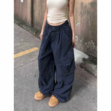 SHOPMOCHO Washed Cotton Cargo Pants Women's Loose Wide Leg Street Dance Long Trousers Multi Pocket Workwear High Waist Casual Pants