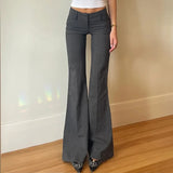 SHOPMOCHO Lucyever Grey Low Waisted Flared Pants Female Y2K High Street Retro Wide Leg Trousers Fashion Slim Pocket Office Lady Suit Pants
