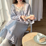 SHOPMOCHO Long-Sleeved Harajuku Style Nightgown Women's Pajamas Lace Sweet Cute Nightdress Spring Summer 2026 New Square Collar Home Wear