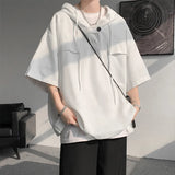 SHOPMOCHO 5 Colors Summer Hooded T shirt Men Korean Half Sleeve Pullover Streetwear Loose T-shirt Tops Drawstring Men Clothing