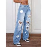 SHOPMOCHO Womens Pants Womens Jeans Trendy Light Blue Distressed Baggy Relaxed Fit Wide Leg Denim