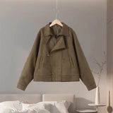 SHOPMOCHO Elegant Metal Button Gender's Coat Fashion Slim Lapel Asymmetry Full Sleeves Couple Short Coat 2026 Spring Chic Streetwear