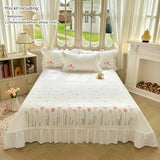 Shopmocho Quilt Bedding Set,white Lightweight Soft Bedspread, embroidery tulip Coverlet Set for All Seasons,3 Piece(1 Quilt,2 Pillow Shams