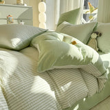 SHOPMOCHO Pure Cotton Home Textile Striped Bedding Set Simple Soft Duvet Cover Sheet Pillowcase Ins Style Bed Linens Queen King Size 2025