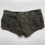 SHOPMOCHO Y2K Retro Yellow Blue Washed Distressed Mini Shorts Women Harajuku Punk Drawstring Denim Shorts Gothic Sexy Low Waisted Shorts