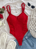 Shopmocho New Spring/Summer Women's knitted fabric Romantic lace wooden ear edge casual holiday retro onesie