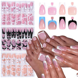 SHOPMOCHO 144pcs French hand and foot wear nail set summer short square shiny false toenail acrylic full coverage suitable for nail salon