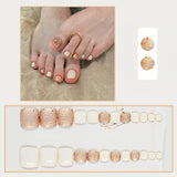 Shopmocho 24Pcs Summer Fake Toenails White Short Square Press On Toe Nails Glossy Sequins Designs Women Girls Acrylic False Nails Art