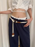 Shopmocho Bohemian Folk Style Braided Waist Rope Nvchan Ring Bead Design With Skirt Pants Decorative Belt