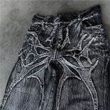 SHOPMOCHO Gothic Retro Baggy Unisex Mopping Pants Y2K Phantom Jeans High Street Spider Embroidered Patch Hip Hop Streetwear Straight Jeans