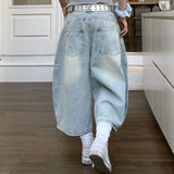 SHOPMOCHO 2025 Summer Sexy Vintage Style Harajuku Blue Jeans Women's Y2K Punk Street Baggy Denim Trouser Casual Mop Calf Length Pants