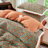 SHOPMOCHO Puple Flower Printed Duvet Cover with Lace Double-layered Yarn housse de couette 220x240 Single/Queen/King Size Comforter Cover