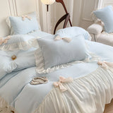 SHOPMOCHO 3pcs White Bedding set ruffles Duvet Cover Set (1*Duvet Cover + 2*Pillowcase, Without Core)for bedroom guest room