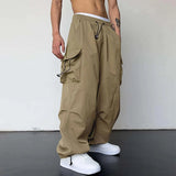 Shopmocho Men's Casual Cargo Pants Fashion Streetwear Classic Man Straight Wide-leg Pants Drawstring Workwear Trendy Loose Cargo Trousers