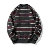 Shopmocho 2025 Autumn Winter New Fashion Men's Vintage Striped Casual Trendy Loose O-neck Long Sleeve Knitted Sweaters Male Pullovers Tops