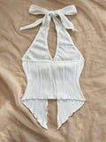 SHOPMOCHO Sexy V-neck Halter Neck Crop Top for Women Summer Sleeveless Solid Split Backless Top Y2K Clothes