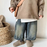 SHOPMOCHO Kids Wide Leg Pants New 2025 Spring Autumn Fashion Korean Casual Baggy Simple Style Jeans