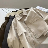 Shopmocho Loose Short Collared Workwear Jacket Women's Style Versatile Korean Neutral Flip Collar Utility Coat Autumn Winter New Trend