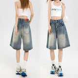 SHOPMOCHO 2026 Korean Street Casual Y2K Loose Wide-leg Denim Shorts Five-point Baggy Jeans Women's All-match Straight Summer Hot Shorts