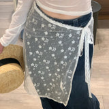 Shopmocho Korean Fashion Lace Irregular Skirt Curtain White Flowers Lace Mesh Halfbody Skirt Women Summer Bottoms Jeans Decorative Hemline