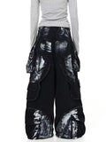 SHOPMOCHO American Oversized Retro Pocket Folding Jeans For Men And Women Washed Tie Dye Heavy Industry Gothic Hip-Hop Zipper Loose Jeans