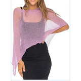 Shopmocho Combhasaki Women Knitwear Bikini Cover-up See-through Solid Off Shoulder Irregular Triangle Hem Loose Pullover Summer Beach Tops