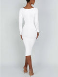 Shopmocho Autumn and Winter Women Sexy Bodycon Dress Square Neck Long Sleeved Ladies Evening Dresses