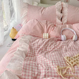 SHOPMOCHO 3 Piece Sheet Set  pink plaid duvet cover Set ， comfortable Bedding Set Bedspread for All Season
