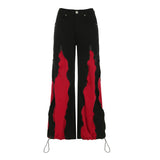 SHOPMOCHO Dark Zipper Patchwork Contrast Color Pants Streetwear Mid-Waisted Layered-Look Wide Leg Pants Women 2025 Autumn Winter Fashion