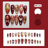 SHOPMOCHO 24pcs White Flower Fake Nail Tips Ins Yellow Pink Blush False Nails Wearable Full Cover European Almond Shaped Press on Nails