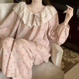 SHOPMOCHO Women's Sweet Print Pajamas Set Long Sleeve Top And Trousers 2 Piece Sleepwear Autumn Casual Loose Lace Loungewear