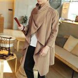 Shopmocho New  Personality Fashion Retro Men's Long Irregular Cape Mens Shirts Leisure Holiday Beach Cotton and Linen Men's Cape Coa