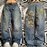 SHOPMOCHO American Fashion Trend Joker Pattern Embroidered Loose Jeans Women Street Y2K New Hip Hop Oversized Wide-leg Pants Unisex Jeans