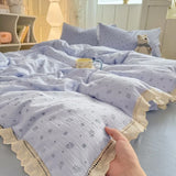 Shopmocho 2025 new hollow lace wrinkled cotton four-piece set household student dormitory three-piece set bed sheet quilt cover